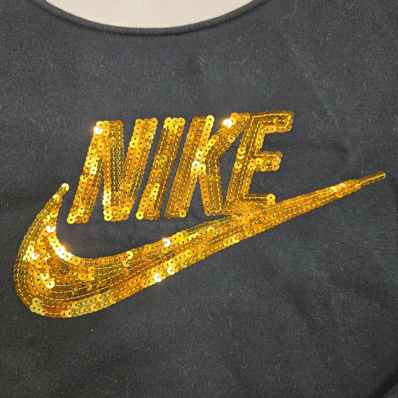 Nike Black Gold Sequin Logo Pullover Athletic Crewneck Sweatshirt Size Medium - Picture 4 of 8